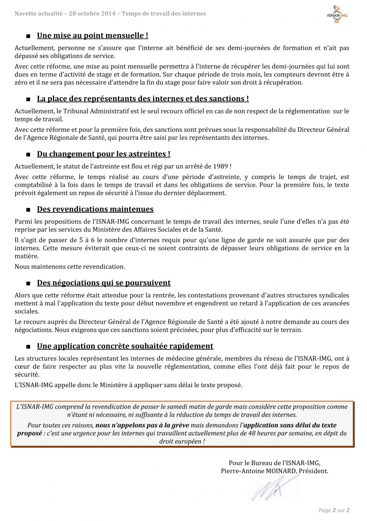 141028 Navette actualité ADHERENTS - Temps de travail des internes-2